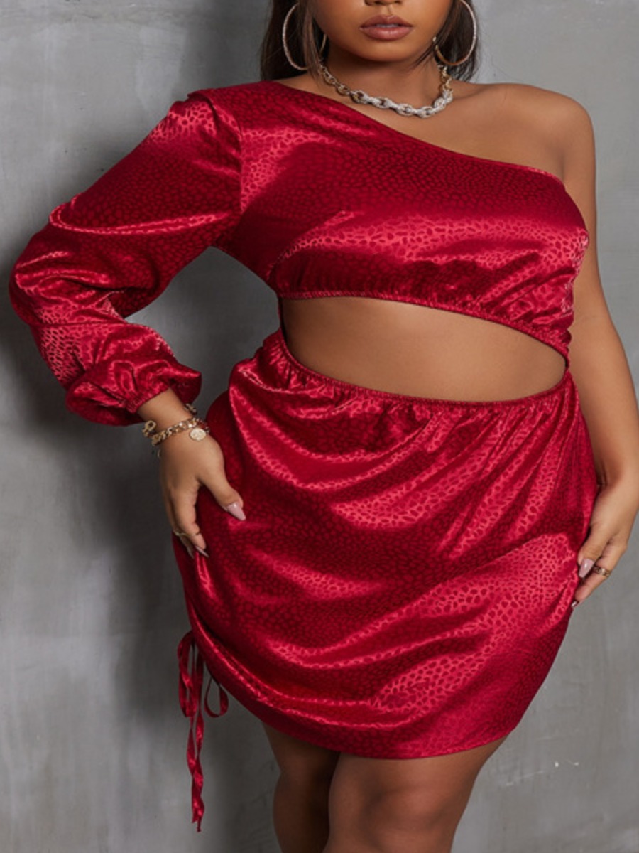 

LW SXY Plus Size Cut Out Drawstring Dress, Wine red