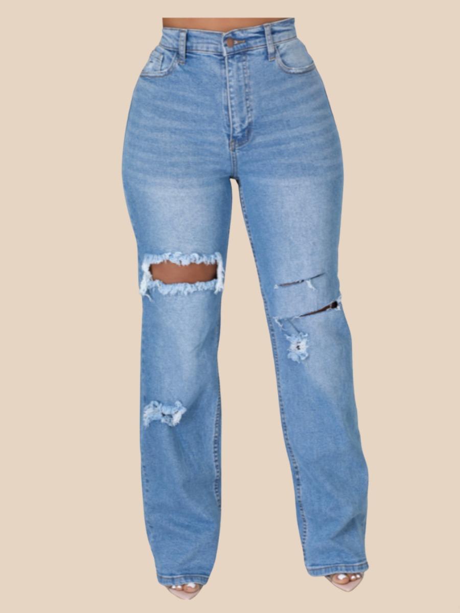 

LW High Stretchy Ripped Flared Jeans, Blue