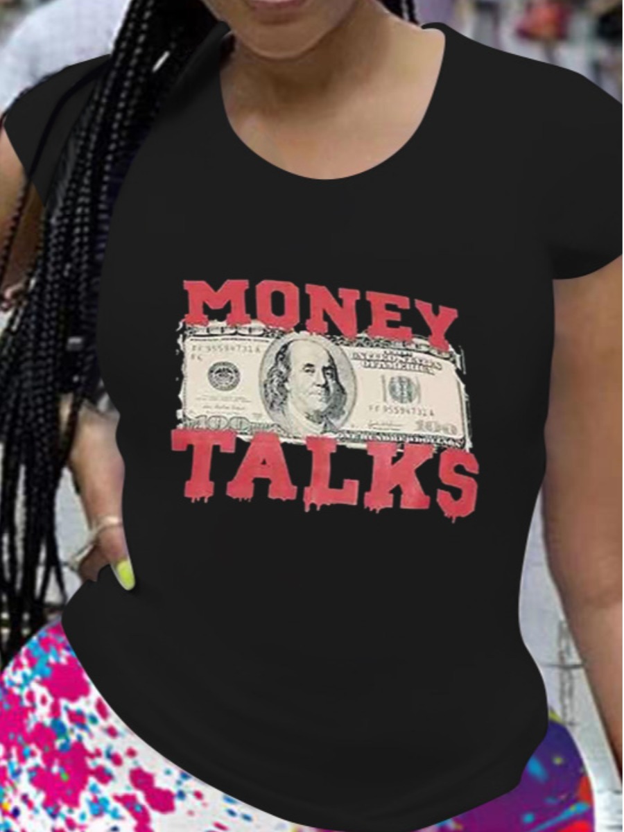 

LW Plus Size Money Letter Print T-shirt, Black