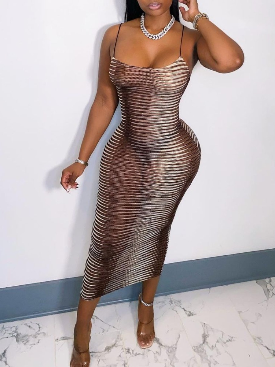 

LW Gradient See-through Bodycon Dress, Brown