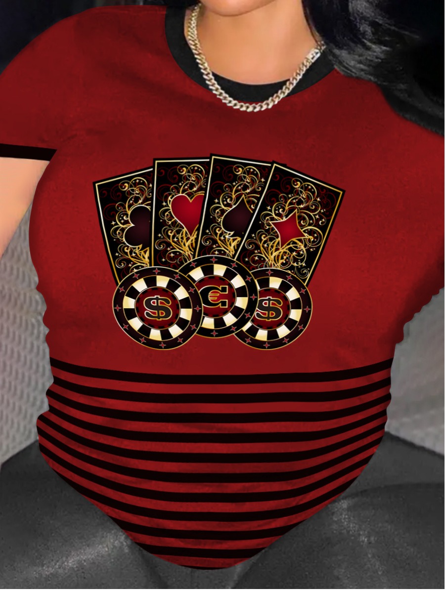 LW Plus Size Poker Print Striped T-shirt