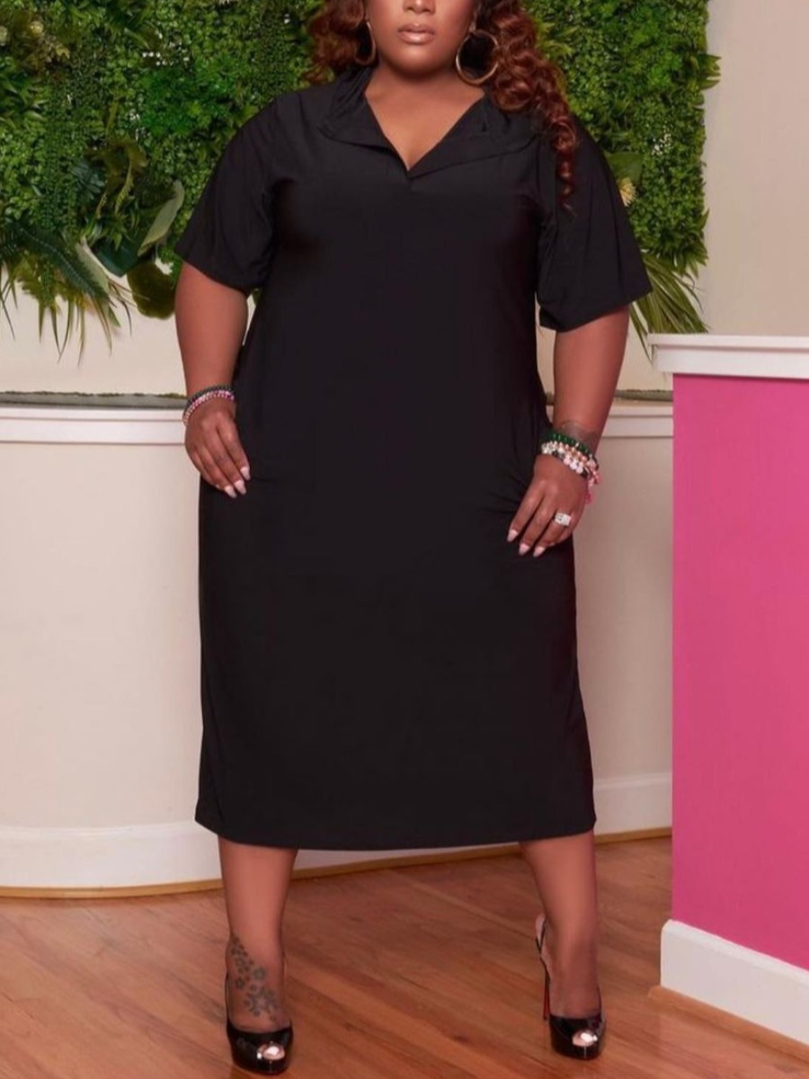 

LW Plus Size Hooded Collar Ripped Dress, Black