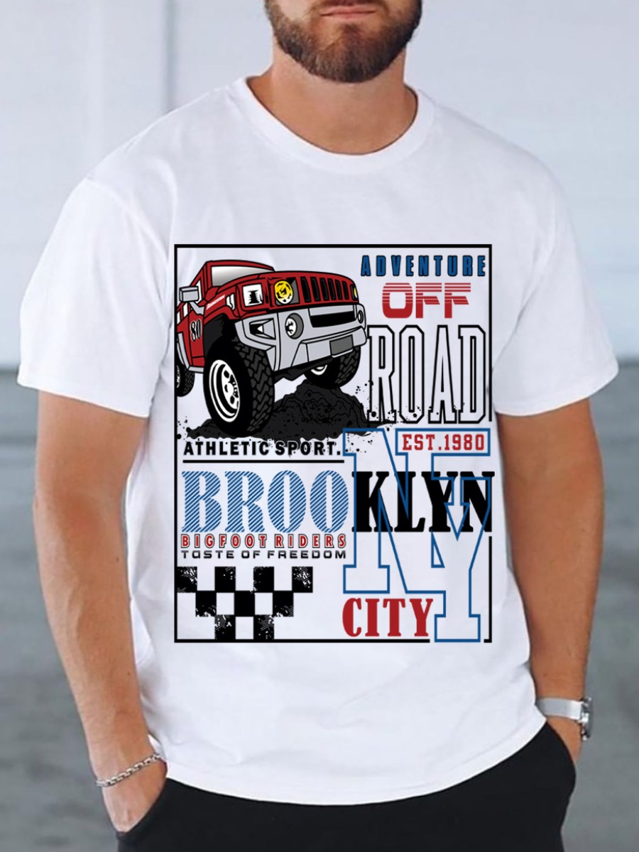 

LW Men Car Letter Print T-shirt, White