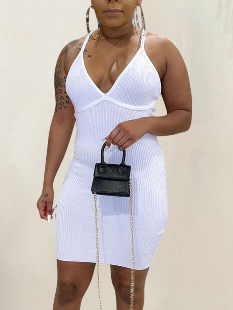 

LW SXY Rib-Knit Bodycon Cami Dress, White