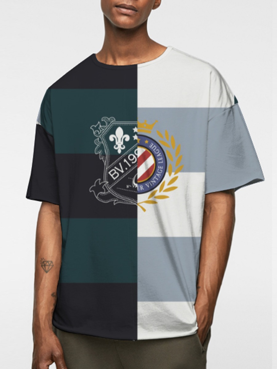 

LW BASICS Men Letter Print Patchwork T-shirt, Navy blue