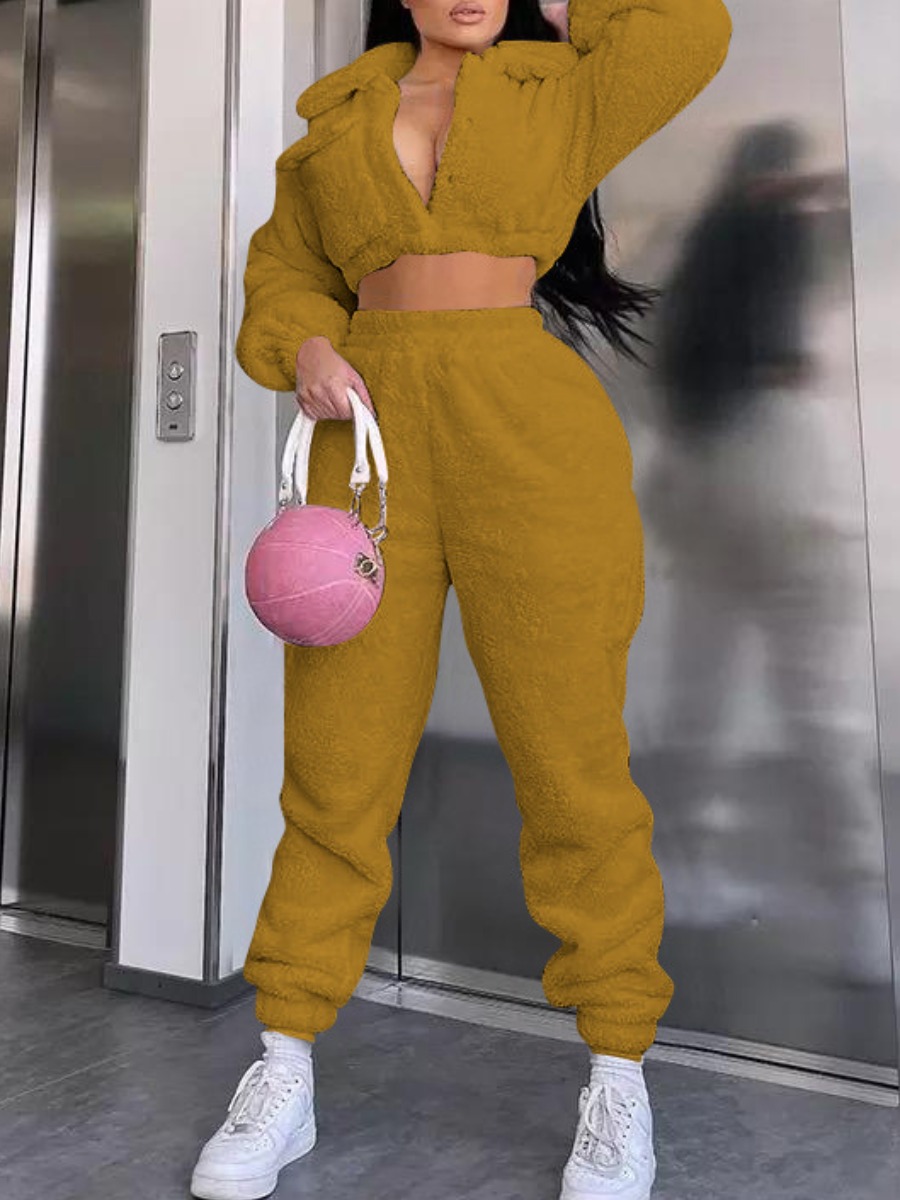 

LW Turndown Collar Teddy Pants Set, Yellow