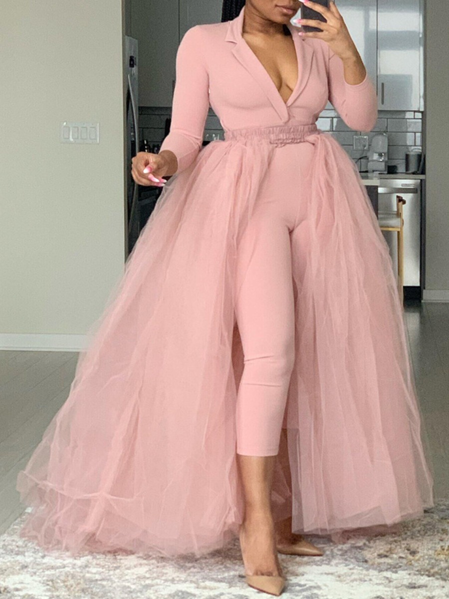 

LW SXY Plus Size See-through Skirt Overlay Pants Set, Pink