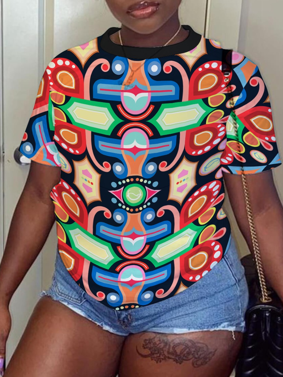 

LW Round Neck Mixed Print T-shirt, Multi