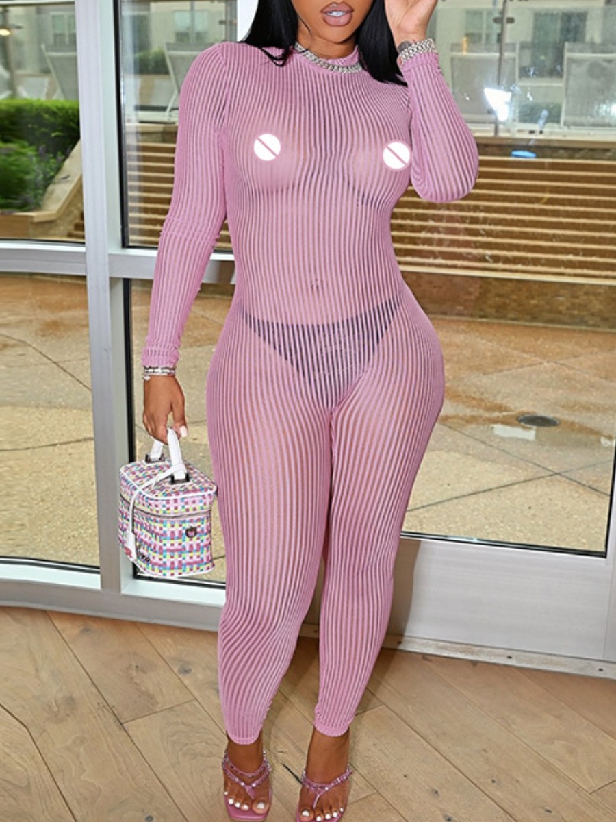 

LW Round Neck Mesh Jumpsuit, Light purple