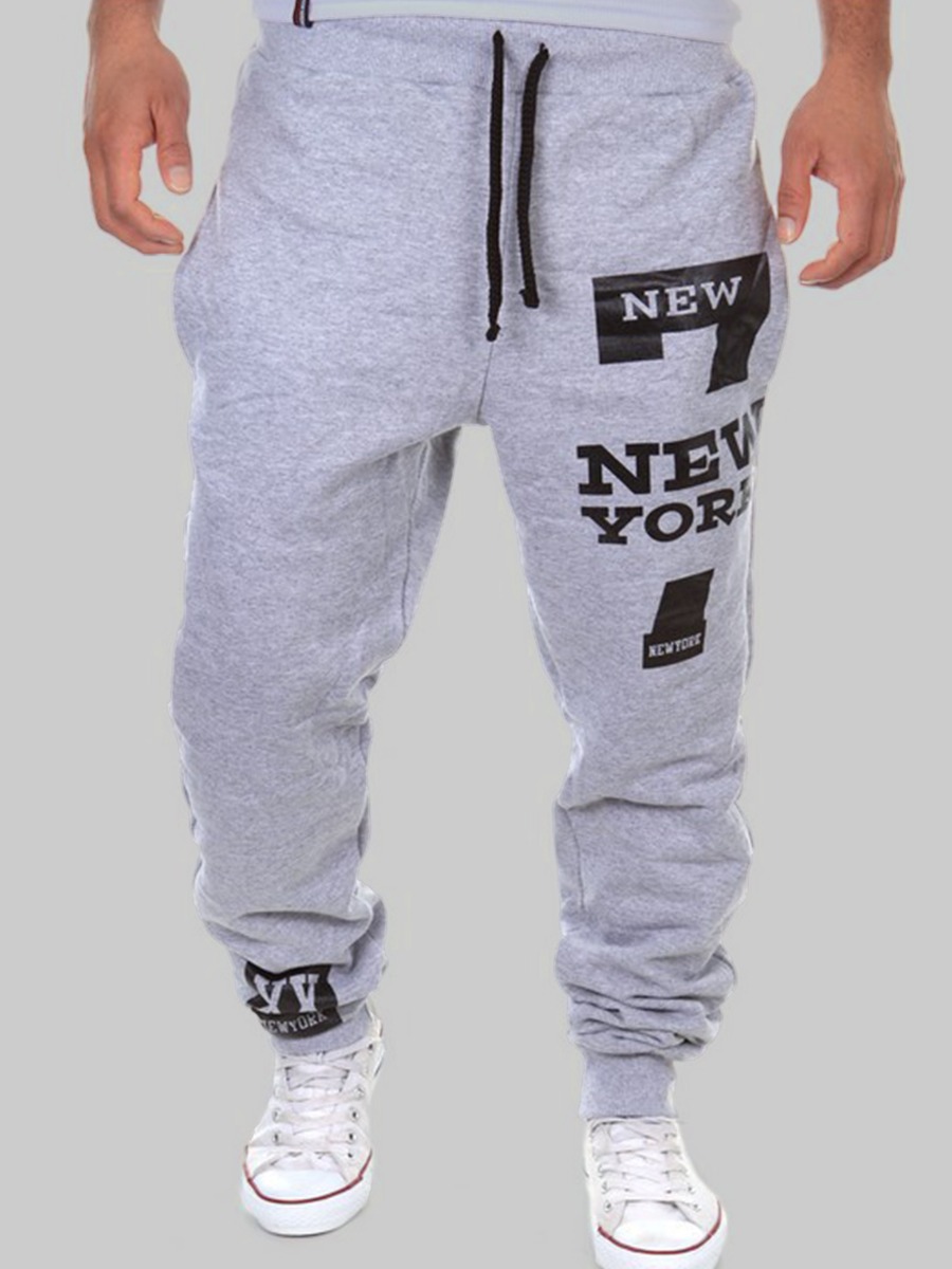 

LW Men Letter Print Drawstring Sweatpants, Grey
