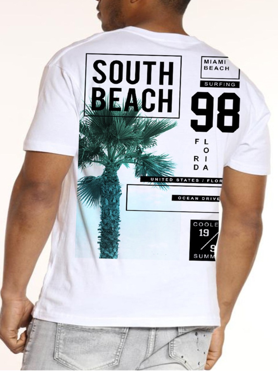 

LW Men Round Neck Letter Print T-shirt, White