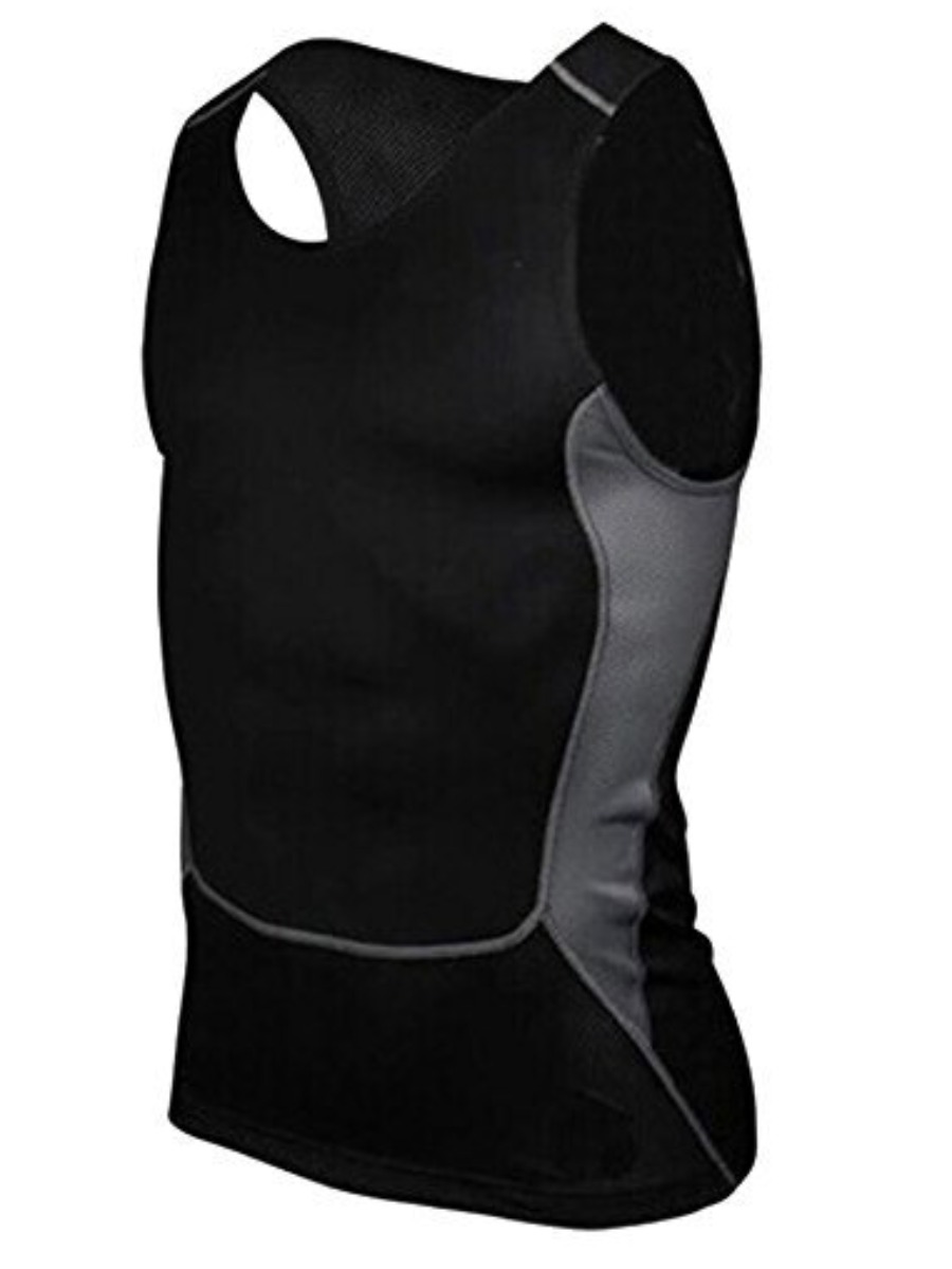 

LW BASICS Men Round Neck Patchwork Vest, Black
