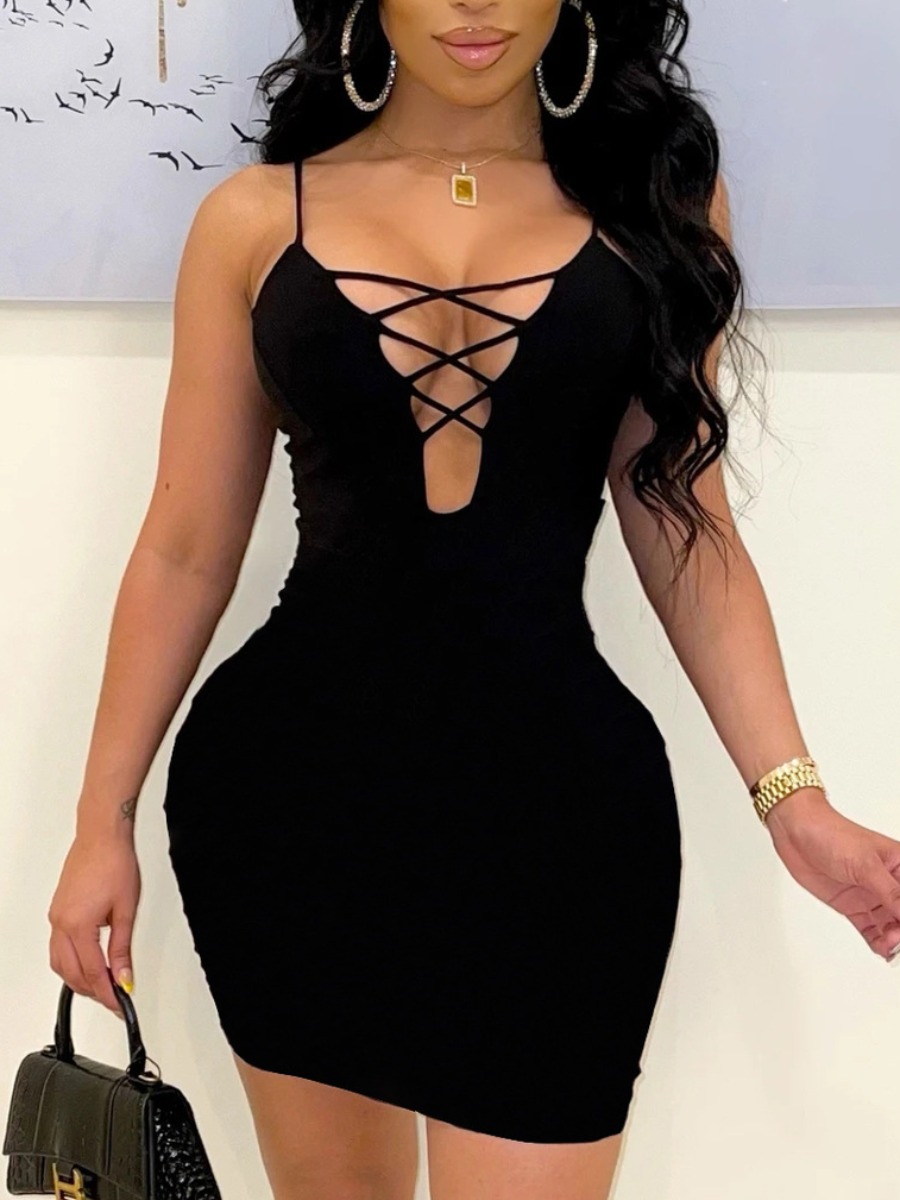 

LW SXY Bandage Design Cami Bodycon Dress, Black