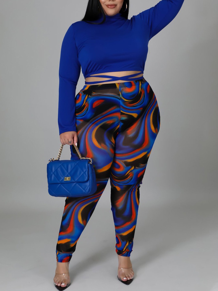 

LW Plus Size Gradient Bandage Design Pants Set, Blue