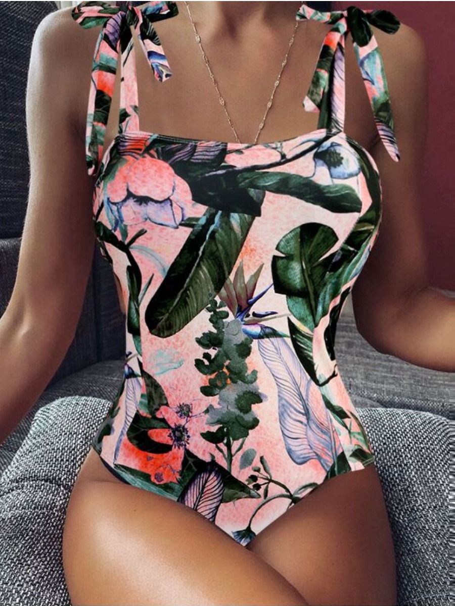 

LW Floral Print Bandage Design One-piece Swimsuit, Multi