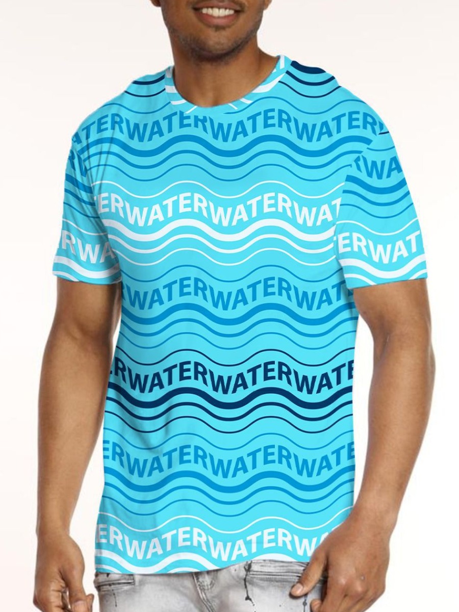 

LW Men Letter Print Striped T-shirt, Baby blue