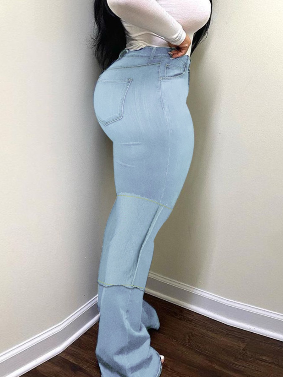 

LW Mid Waist Stretchy Flared Jeans, Baby blue