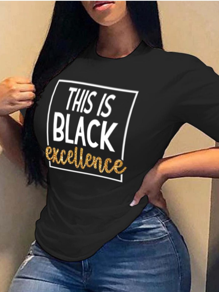 LW Round Neck Letter Print T-shirt