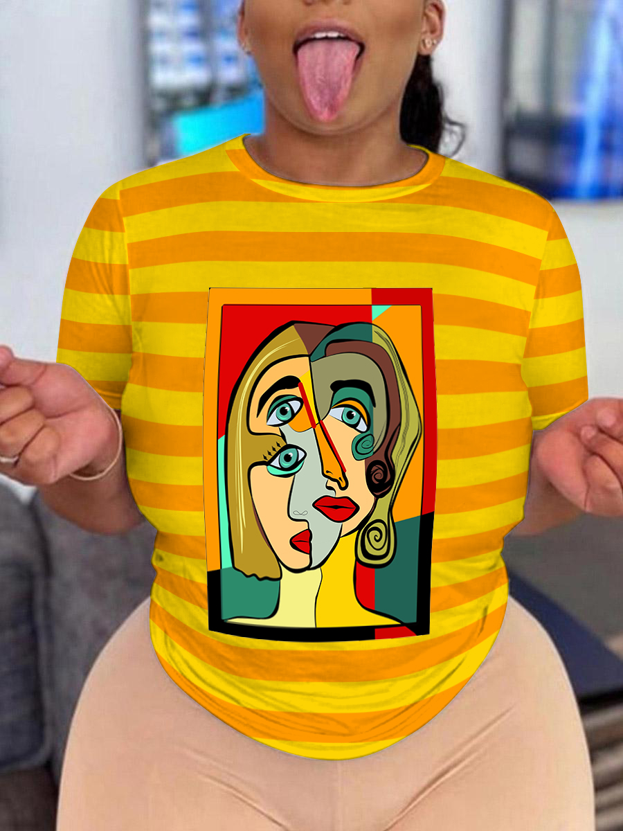

LW Cartoon Print Striped T-shirt, Croci