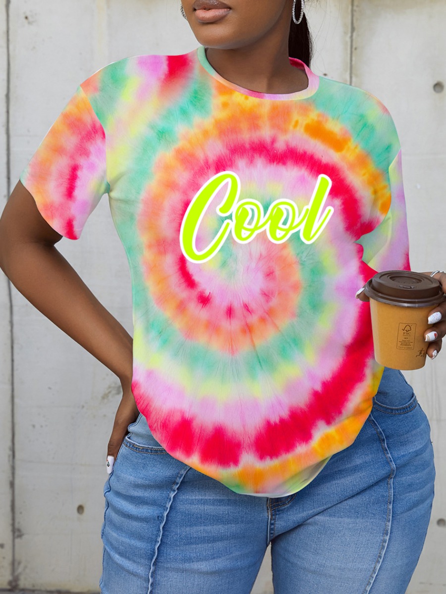 

LW Letter Print Tie-dye T-shirt, Multi