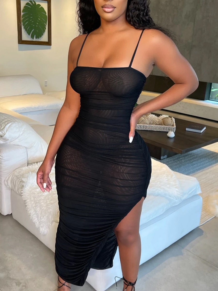 

LW SXY See-through Slit Cami Bodycon Dress, Black