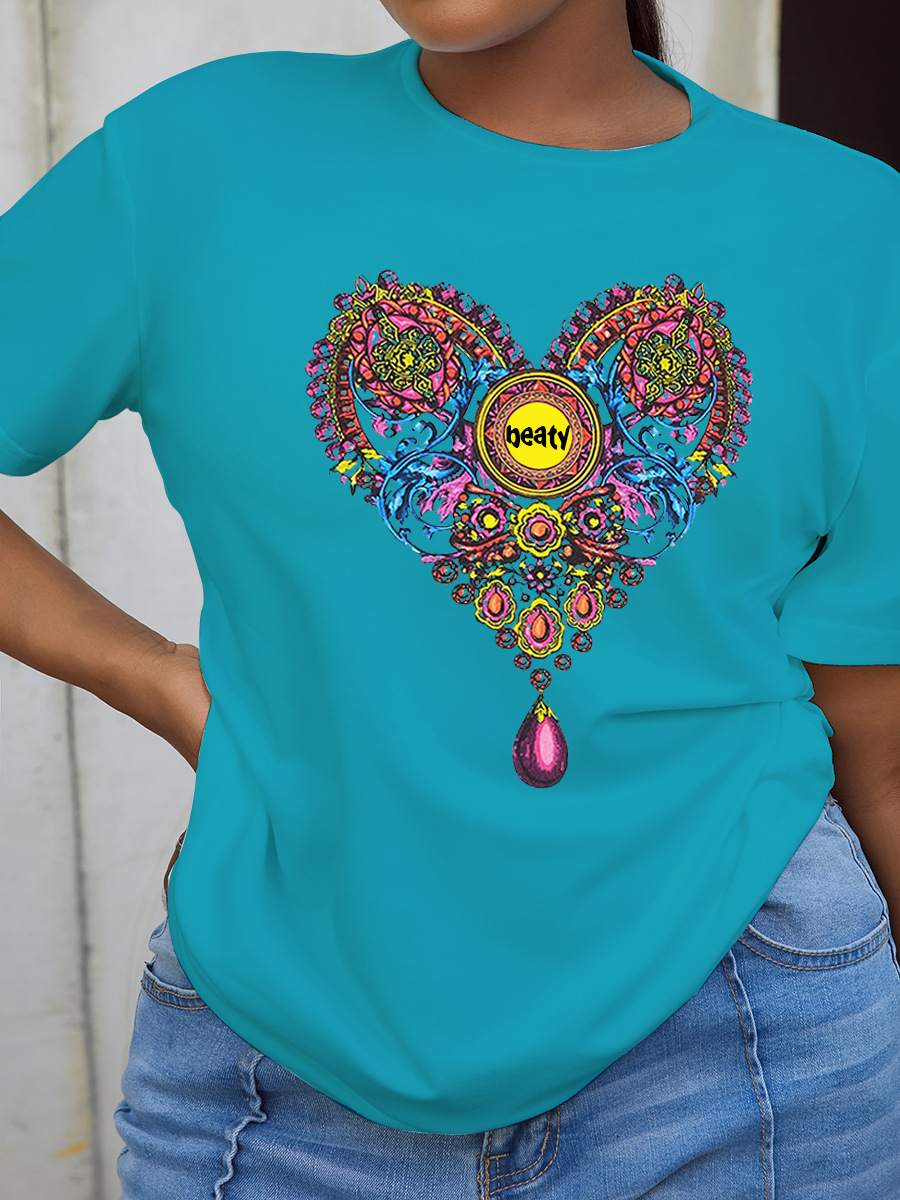 

LW Heart Mixed Print T-shirt, Acid blue