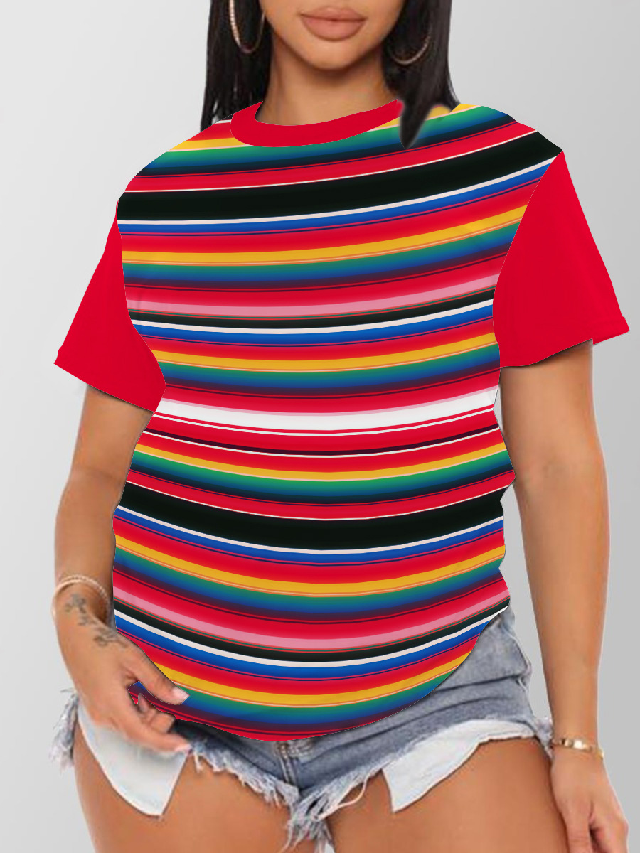 

LW Round Neck Rainbow Striped T-shirt, Multi