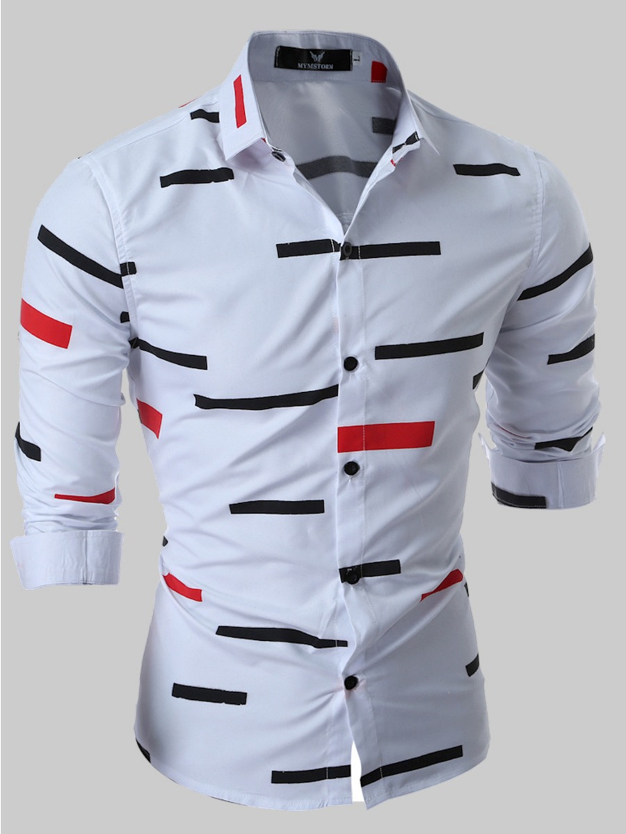 LW Men Turndown Collar Geometric Print Shirt