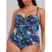 LW Plus Size Cross Strap Tie-dye One-piece Swimsui