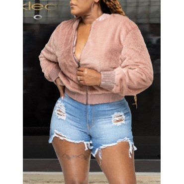 

LW Plus Size Zipper Design Jacket, Pink