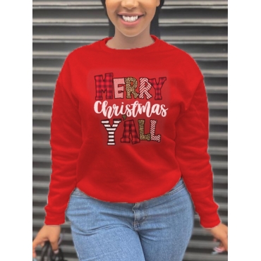 

LW Christmas Day Letter Print Sweatshirt, Red