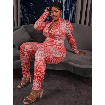 

LW Round Neck Zipper Design Jumpsuit, Red