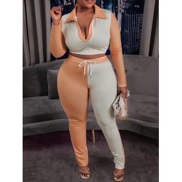 

LW Drawstring Flared Pants Set, Apricot