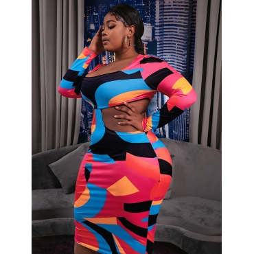 

LW SXY Plus Size Mixed Print Cut Out Bodycon Dress, Multi