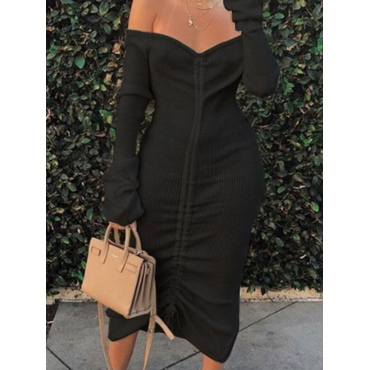 

LW Off The Shoulder Rib-Knit Drawstring Dress, Black