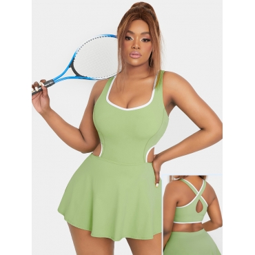 

LW U Neck Stretchy Removable Padded Cut Out 2-in-1 Activity Dress, Onion green