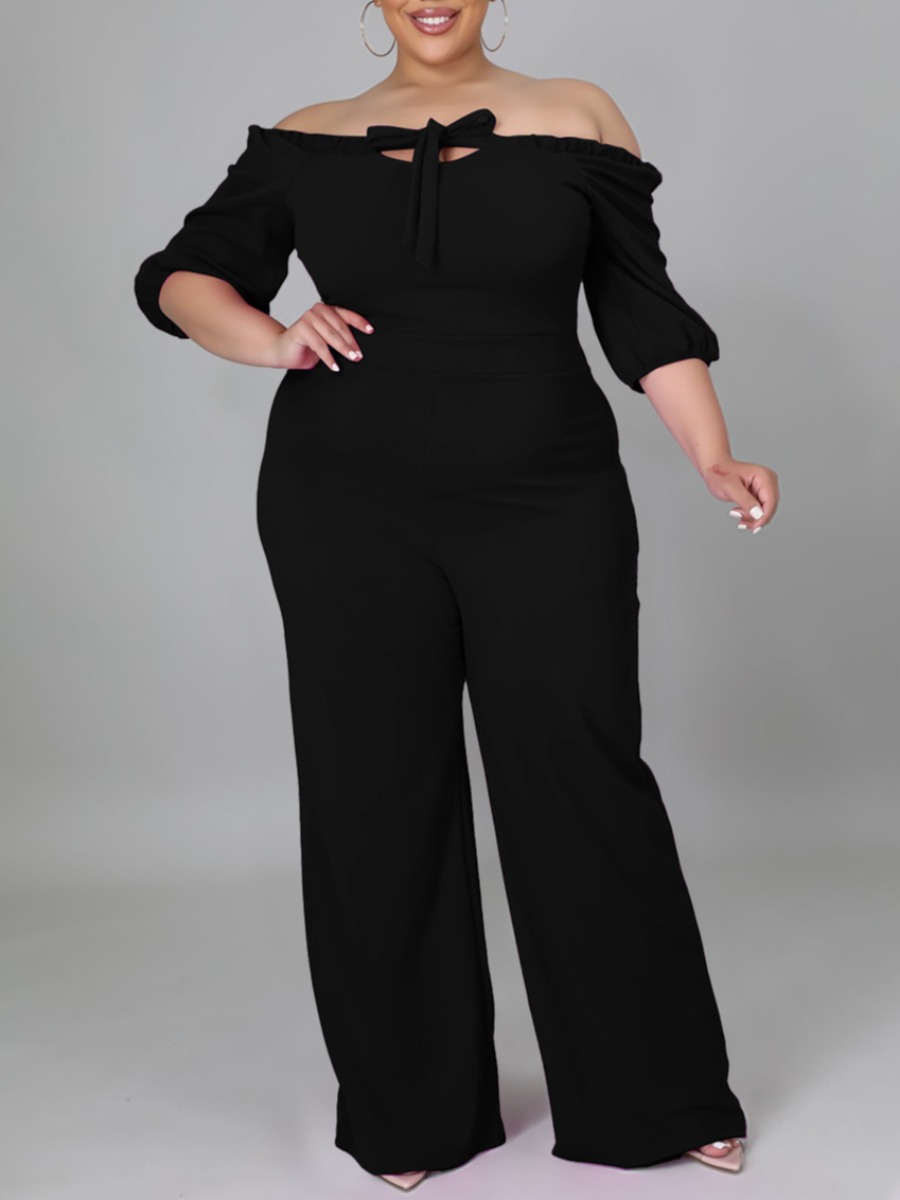 

LW Plus Size Off The Shoulder Bandage Design Jumpsuit, Black