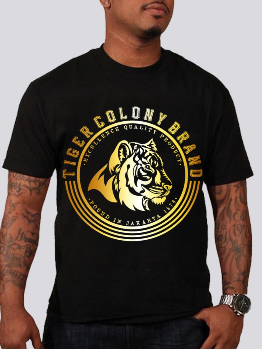 

LW Men Animal Letter Print T-shirt, Black
