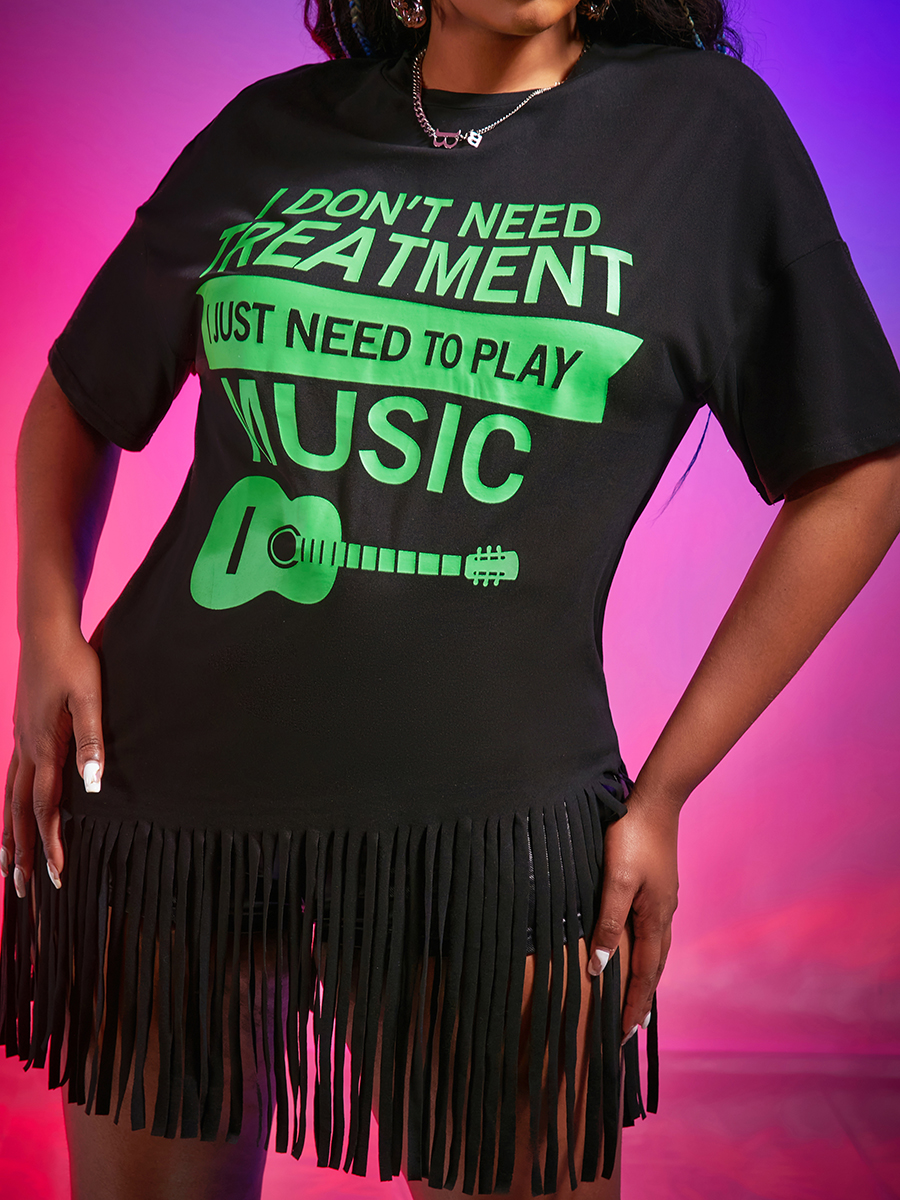 LW Letter Print Tassel Design T-shirt