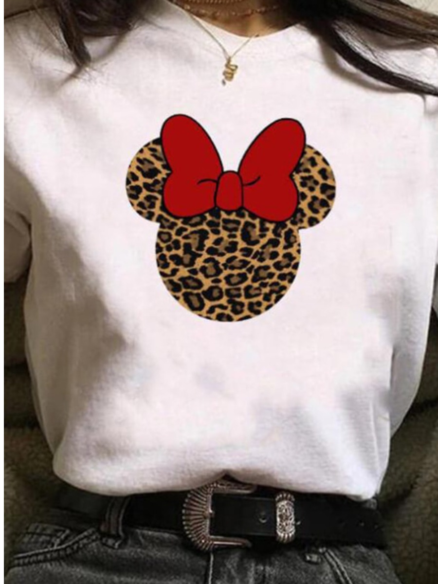 LovelyWholesale COTTON Casual Leopard Print T-shirt Summer Short Sleeve Casual Basic Round Neck Spring Summer 2024