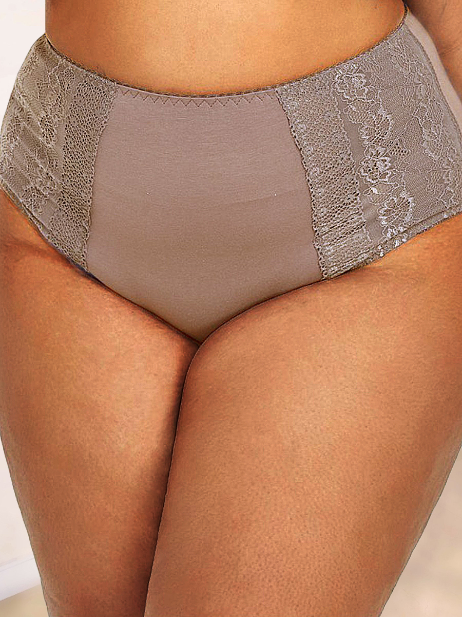 

LW COTTON Plus Size Lace Mid Waist Panties, Khaki