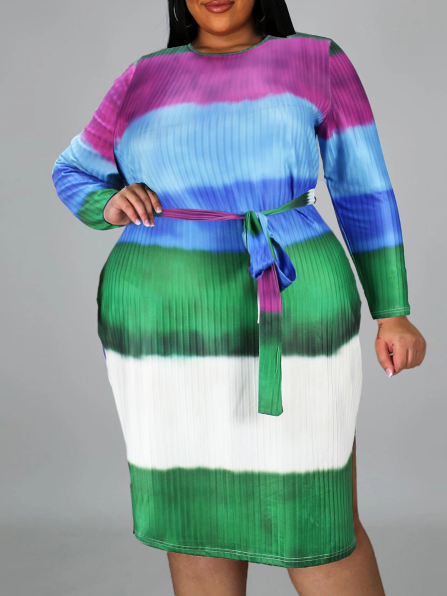 

LW Plus Size Tie Dye Striped Print Bodycon Dress, Green