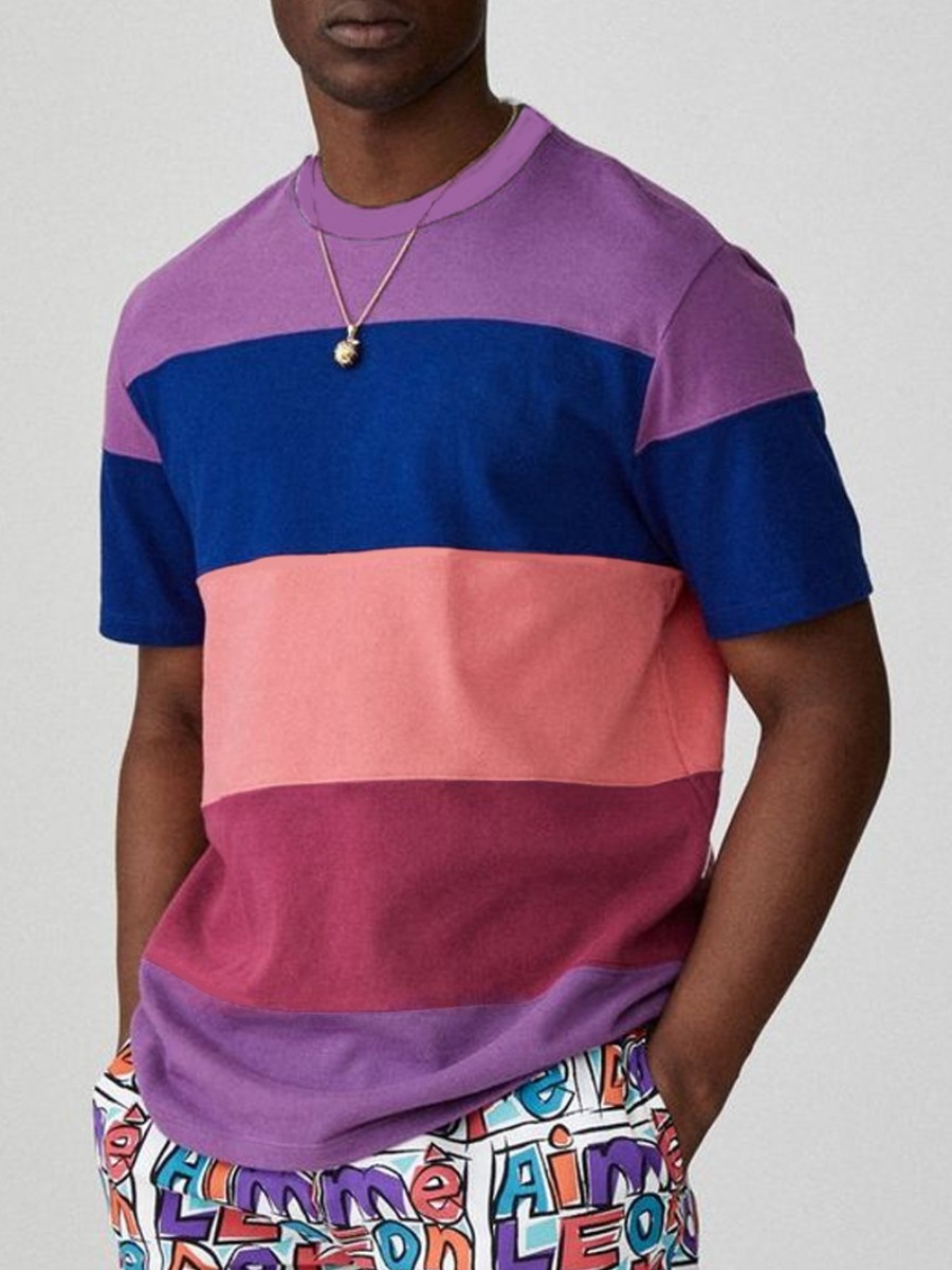 LW Men Striped Patchwork T-shirt