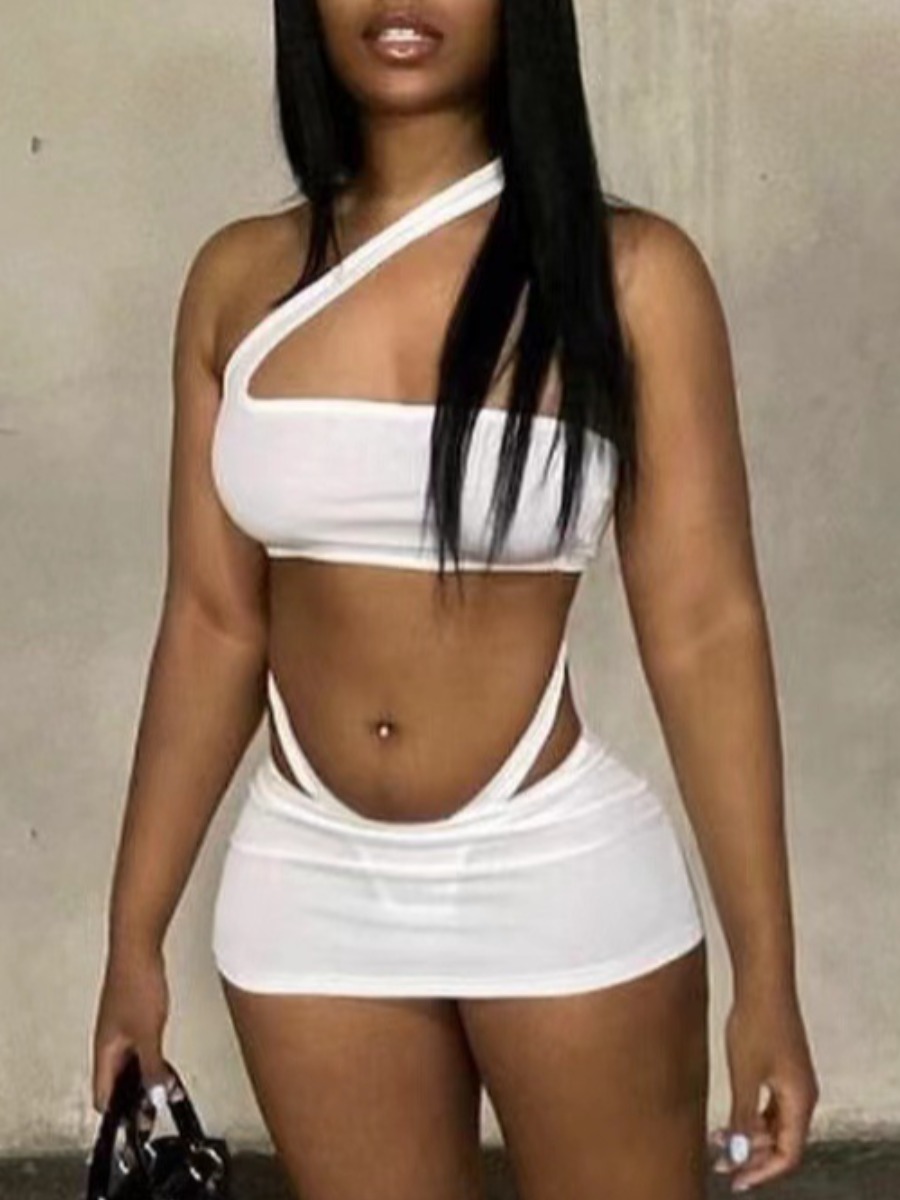

LW SXY One Shoulder Cut Out Skirt Set, White
