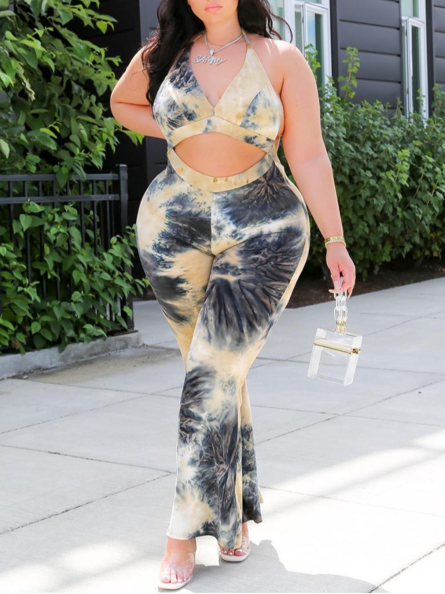 

LW Plus Size Tie-dye Cut Out Jumpsuit, Apricot