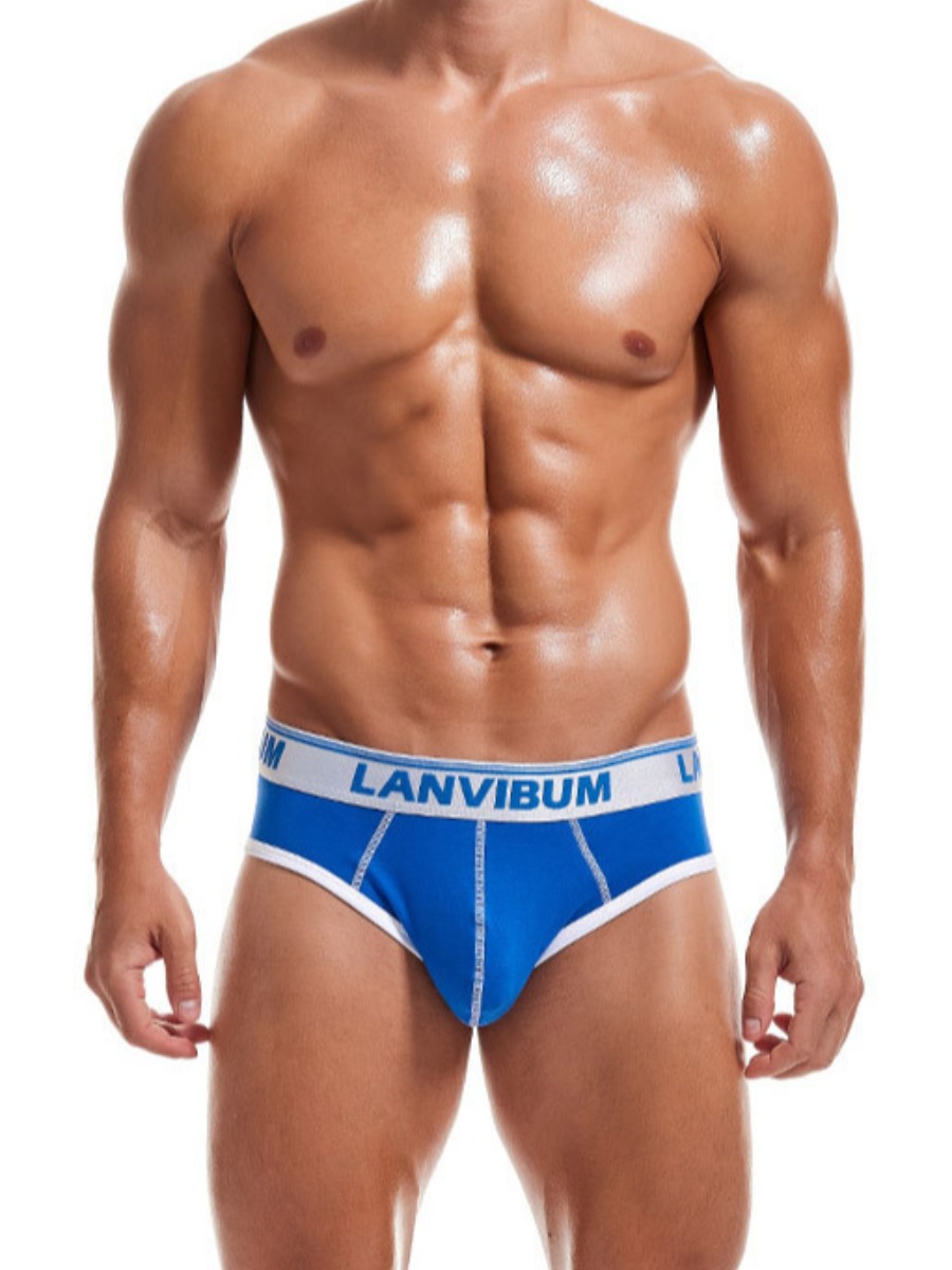 

LW COTTON Men Letter Print Underwear, Blue