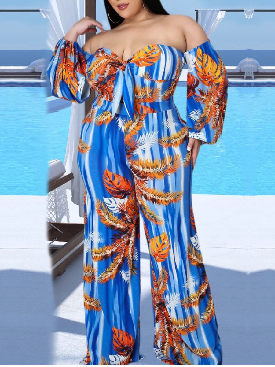 

LW Plus Size Off The Shoulder Floral Print Jumpsuit, Multi