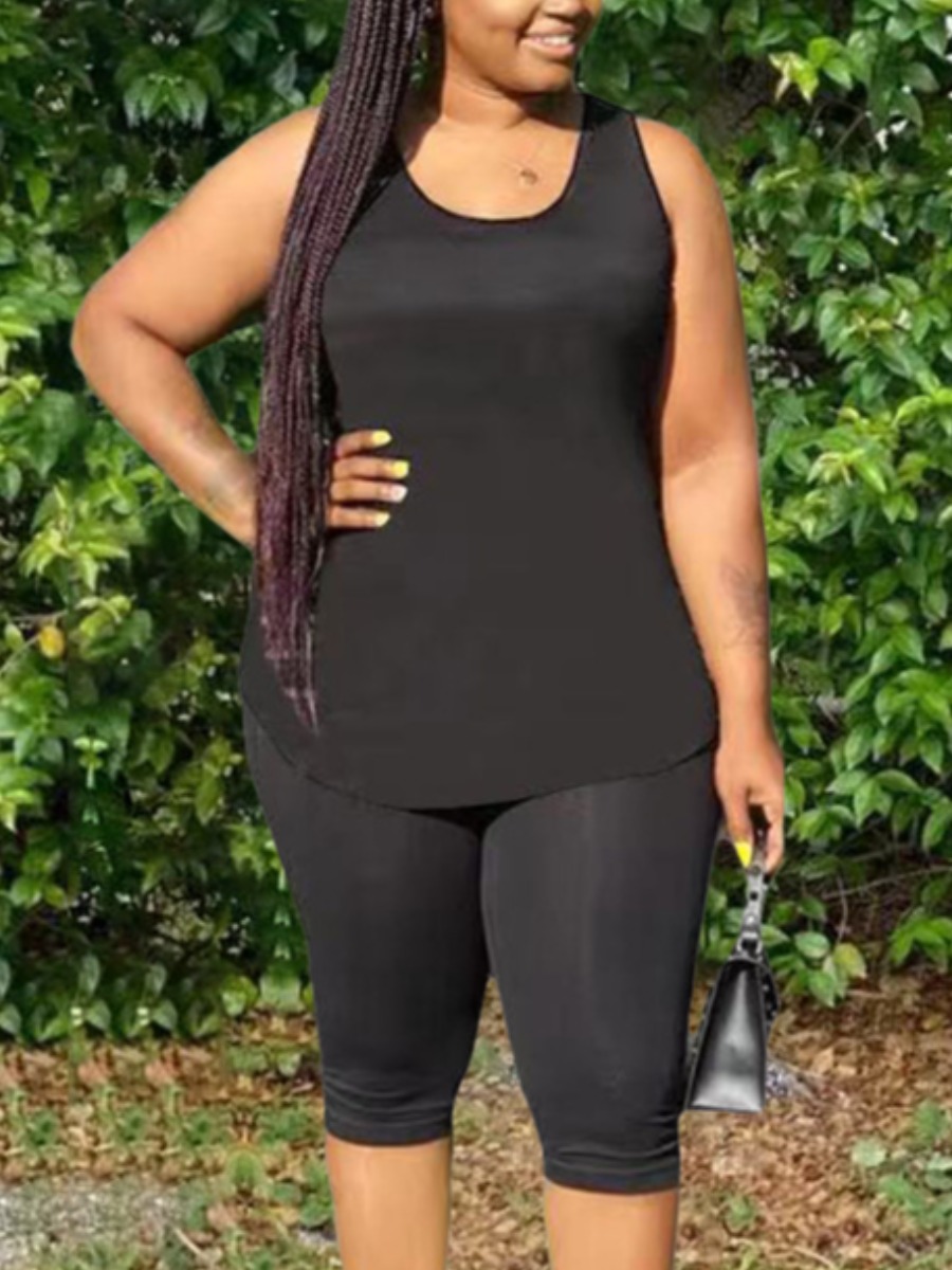 

LW Plus Size U Neck Regular Fit Shorts Set, Black