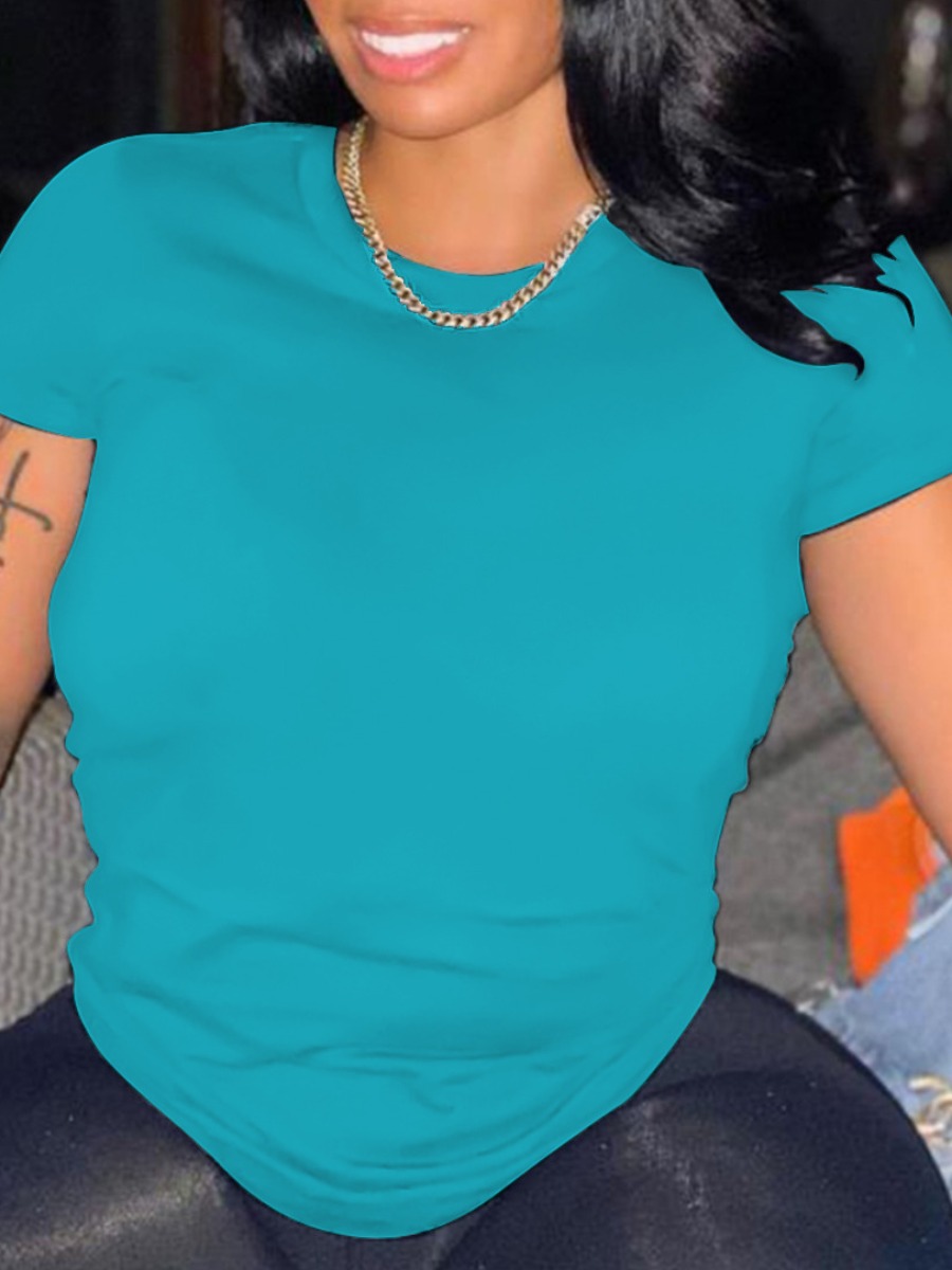 

LW Plus Size Round Neck Regular Fit T-shirt (Material Upgrade), Blue