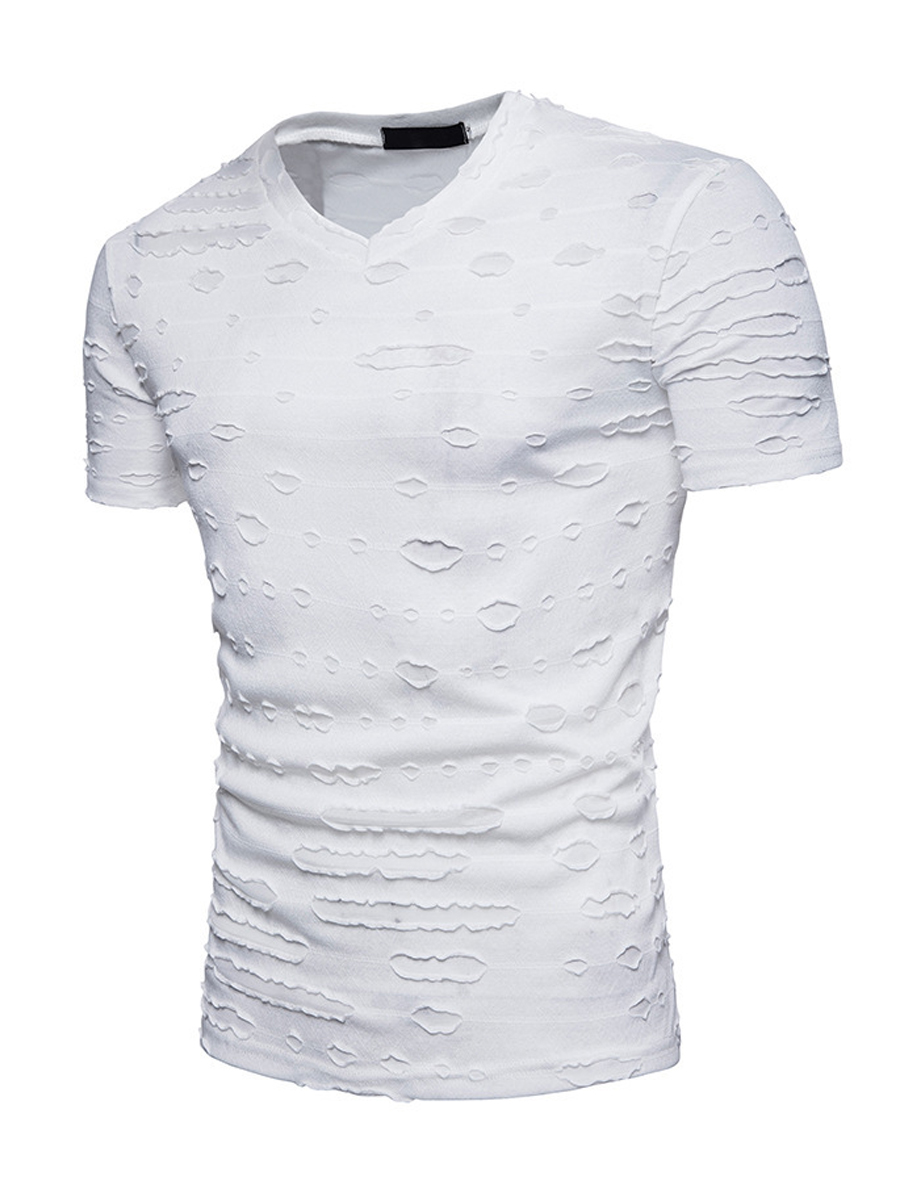 

LW Men V Neck Ripped T-shirt, White